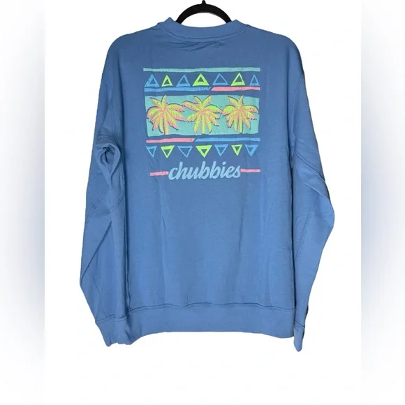 Chubbies Soft Terry Pullover Crewneck Sweatshirt Mens Medium Palm Tree Blue NWT - Picture 2 of 7